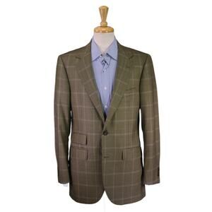 The Andover Shop Bespoke Gold Green Windowpane 2-Btn Wool Sportcoat Blazer 38R
